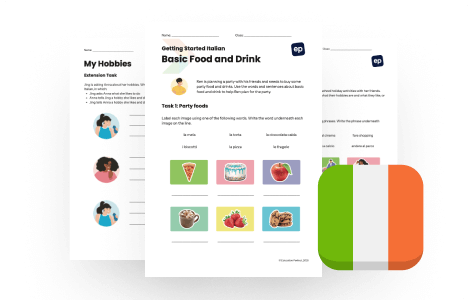 Free Beginner Italian Worksheet Pack – Food & Hobbies